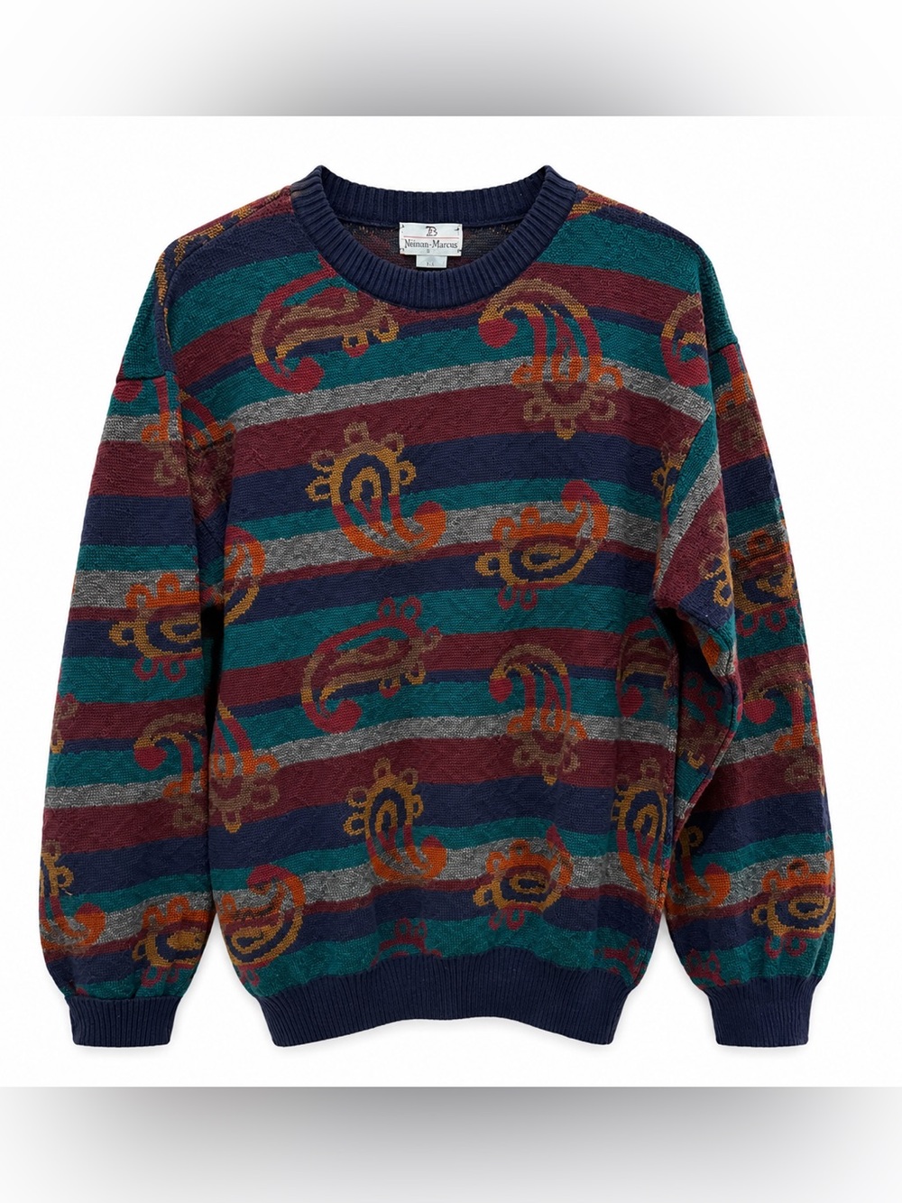 Vintage Neiman Marcus Men’s M Pure New Wool Sweater Abstract Paisley Striped